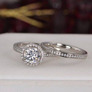 Moissanite Ring 2.0 ct Brilliant Round Cut 2pc Engagement Ring 925